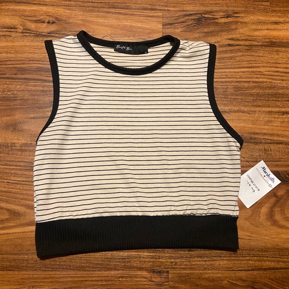 Beige and Black Stripped Crop Top